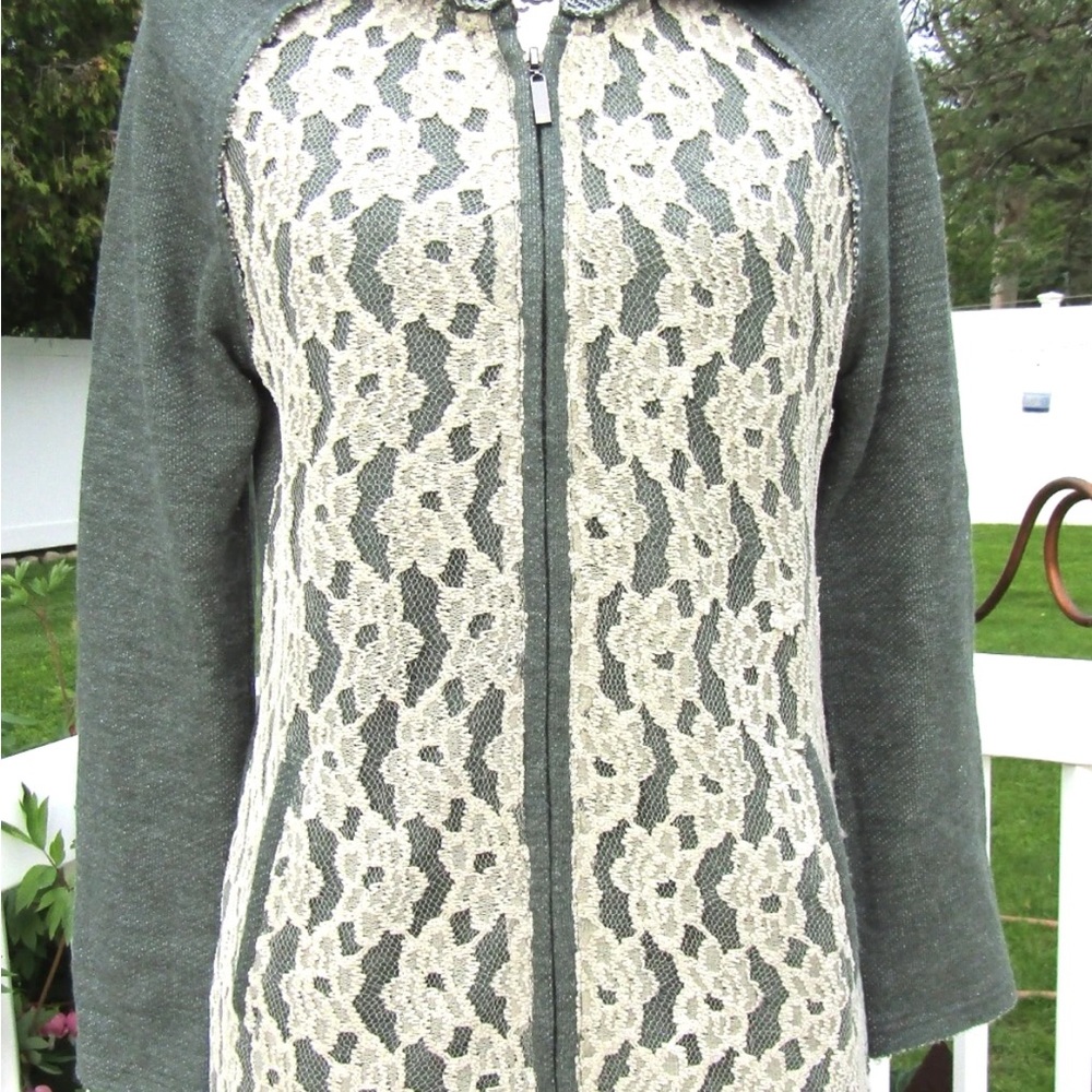 Mystree Olive and Beige Lace Front Hoodie